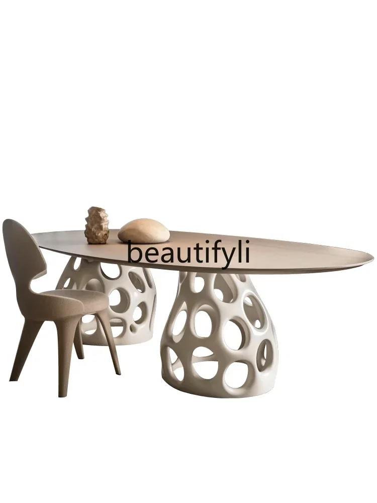 55Cream series, semi-circular dining table, medieval style, two meters, long dining table