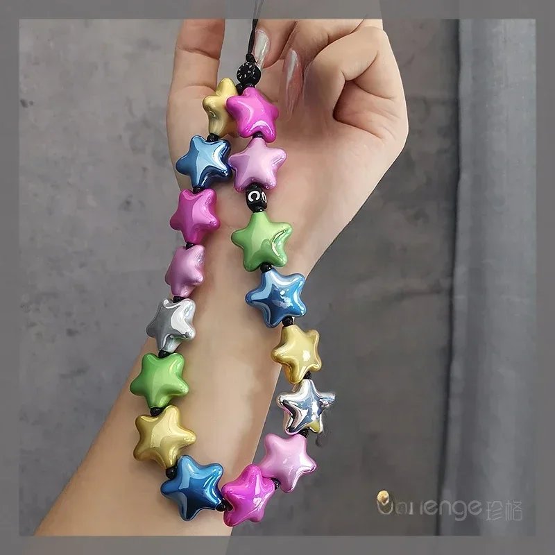 Lucky Star Bracelet Small Fresh Wrist Pendant Cartoon Bead Chain Cute Phone Hanging Rope Charm Cell Phone Chain  Anime Lanyard