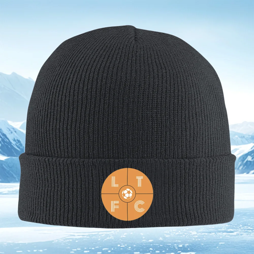 Emblema de fútbol con letras, diseño de círculo naranja, gorro de punto Unisex para hombres y mujeres, gorro, Jersey, gorro térm