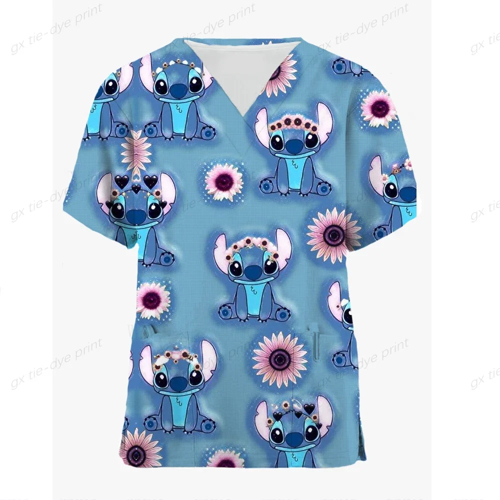 Stitch Print Working Scrubs Tops Pet Grooming Uniforms Cartoon Beauty Salon Work Clothing Pet Beauty Uniform Disney brand