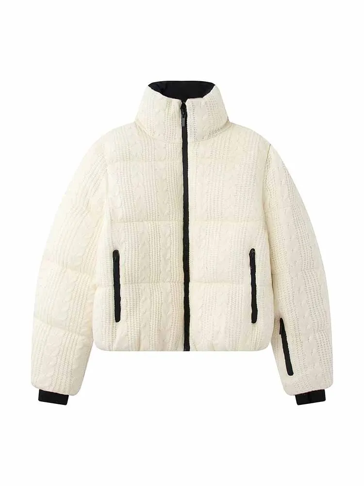 

HH Woman 2026 New Fashion Long Sleeves Stand Collar Eight Strand Braid Ski Wear Coat Female High Street Casual Solid Warm Jacket