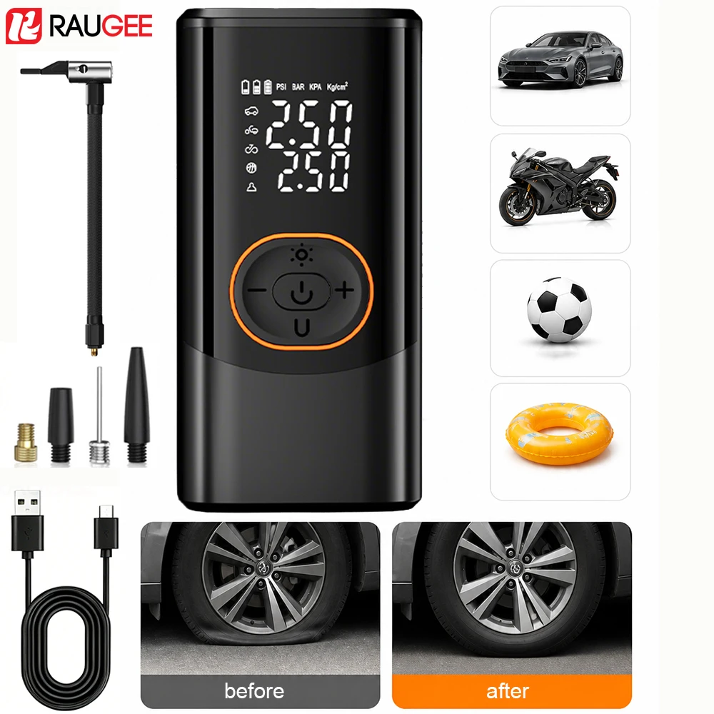 Car Tire Inflator Portable Air Compressor Cordless Air Inflator for Car Motorcycle Bike Football Mini Electric Inflation Pump