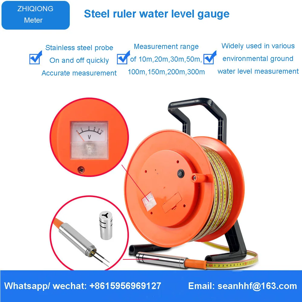 

China Low Price 10-300M Deep Well Steel Tape Depth Sounder Water Level Mete Steel Ruler Water Level Gauge