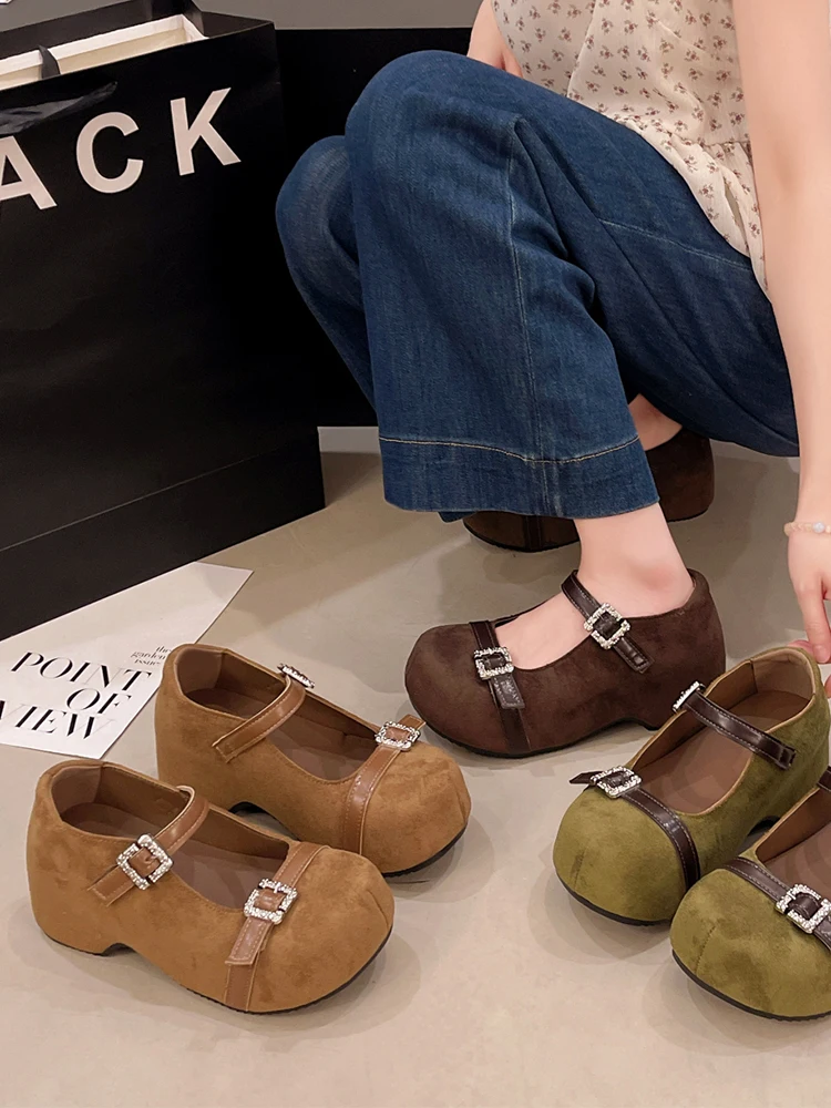 Elevated Mary Jane  Shoes Women's Full Wrap Thick Bottom New 2026 Autumn Skirt Matching Flats Fashionable round Toe