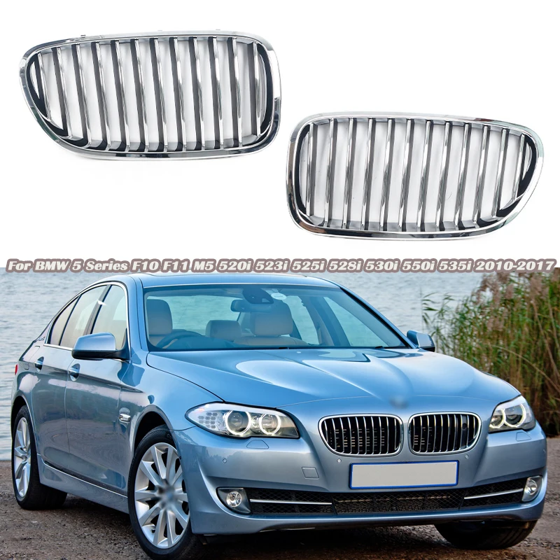 Car Accessories Front Kidney Grill Gloss Chrome Slats For BMW 5 Series F10 F11 M5 520i 523i 525i 528i 530i 550i 535i 2010-2017