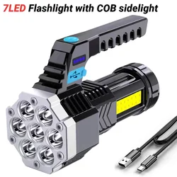 7LED+COB Portable Flashlight Cob Side Light Lightweight Outdoor Lighting USB Rechargeable Camping Torch Searchlight For Camping