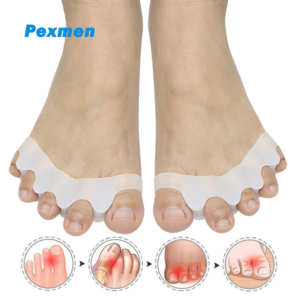 

Pexmen 2/4Pcs Soft Gel Toe Separator Protector Toe Spacer Bunions Corrector to Correct Restore Toes to Their Original Shape