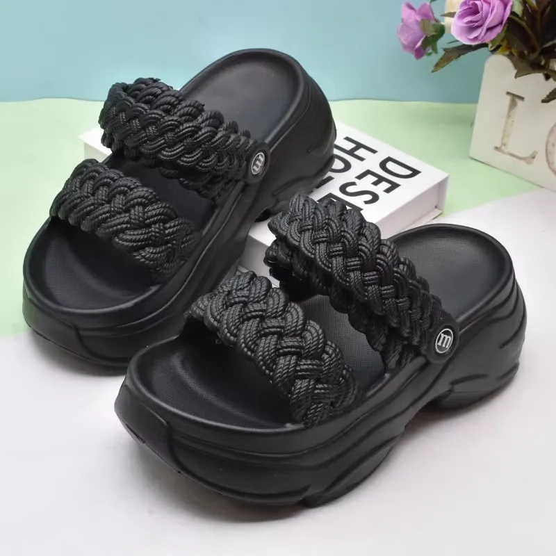 2026 New Women's Sandals Summer Outdoor Fashion Twisted Thick Bottom Heightening Platform Beach Anti-slip Slip-On Casual Sandals
