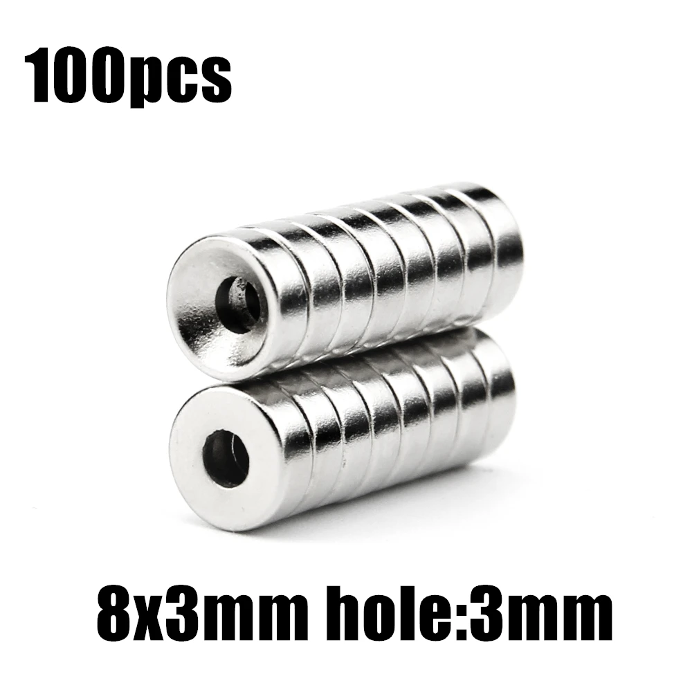 

100pcs 8x3mm hole:3mm super Strong Round Neodymium Countersunk Ring Magnets Rare Earth N35