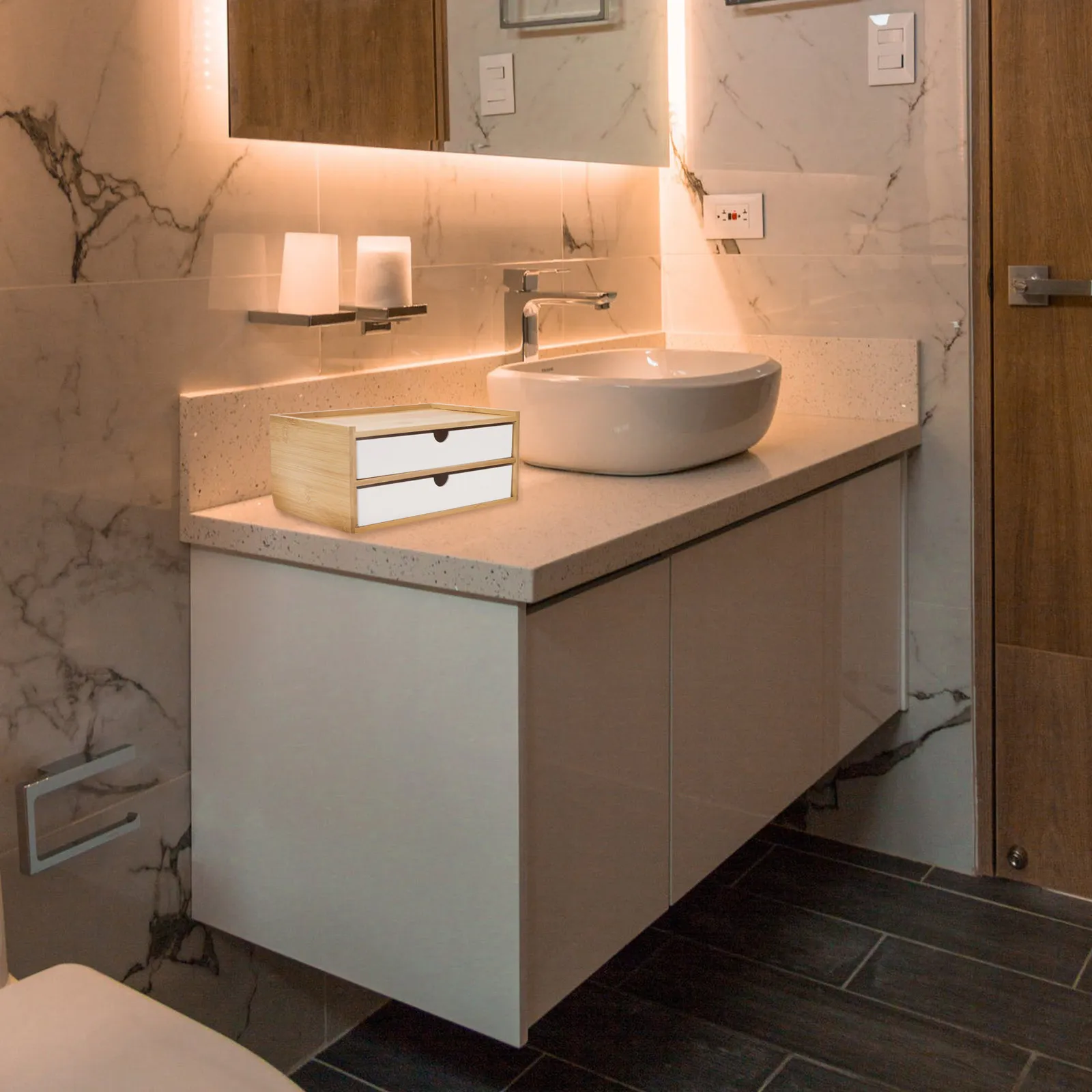 

1 шт. бамбуковый органайзер для хранения из АБС-пластика: для косметики, помад, ручек, кистей, настольный держатель для мелочей, многофункциональный ящик