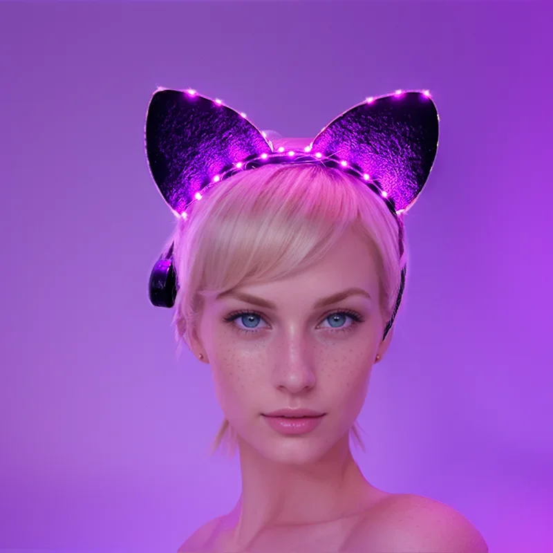 LED Glow opaska do włosów z uszami kota koncert klub nocny Masquerade Kawaii dziewczyny prezenty Cosplay akcesoria dla kota świąteczne opaski z uszami kota