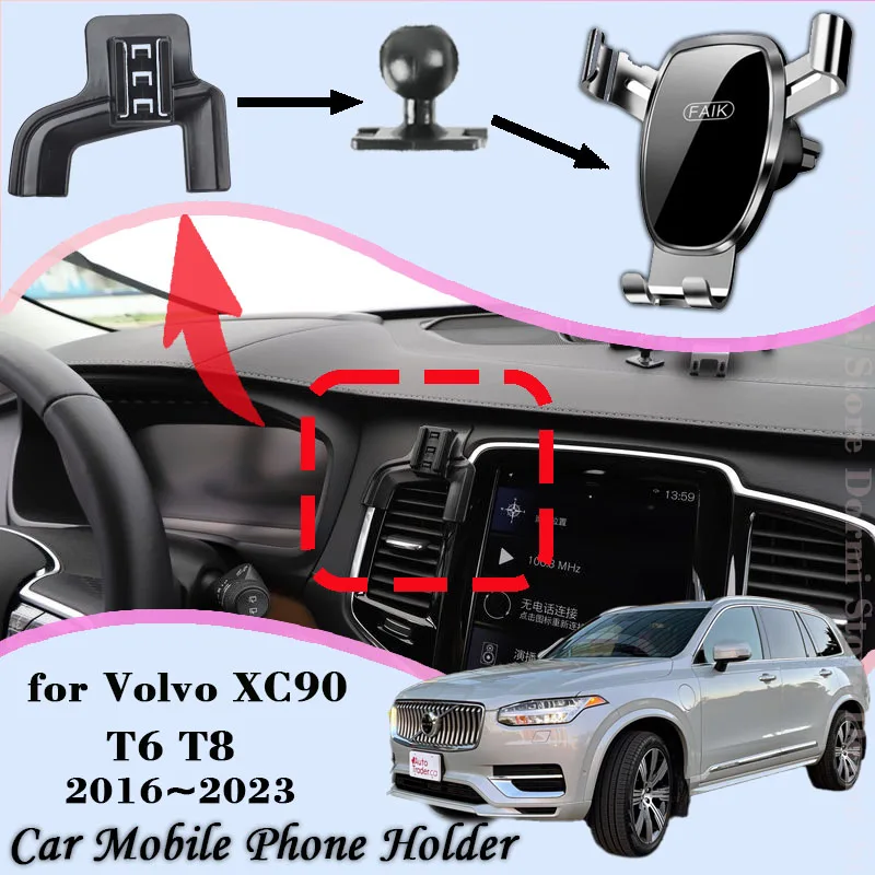 

Car Mobile Cell Stand for Volvo XC90 T6 T8 2016~2023 Air Vent Clip Phone Bracket Smartphone Gravity Holder Sticker Accessories