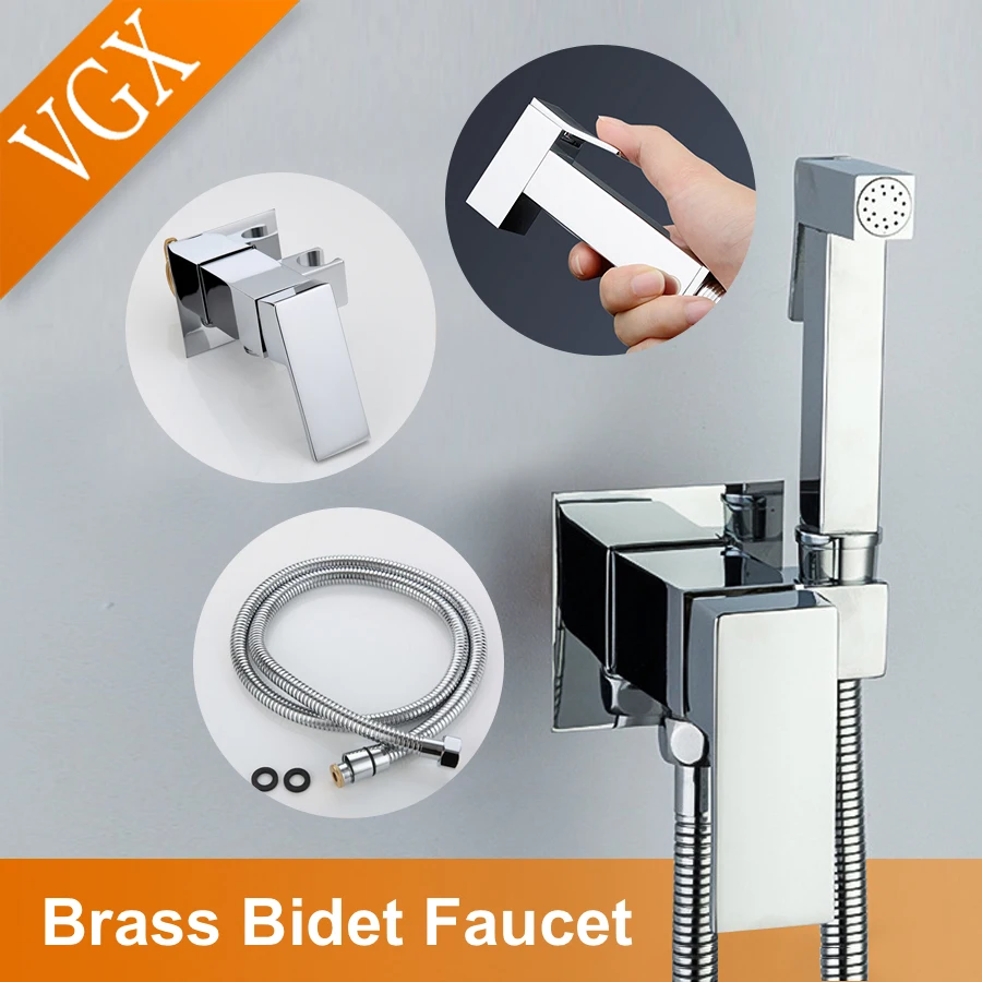 VGX Brass Bidet Faucets Handheld Bidet Sprayer Set For Toilet Crane Women's Washer Bathroom Shattaf Sprayer Hygienic Shower