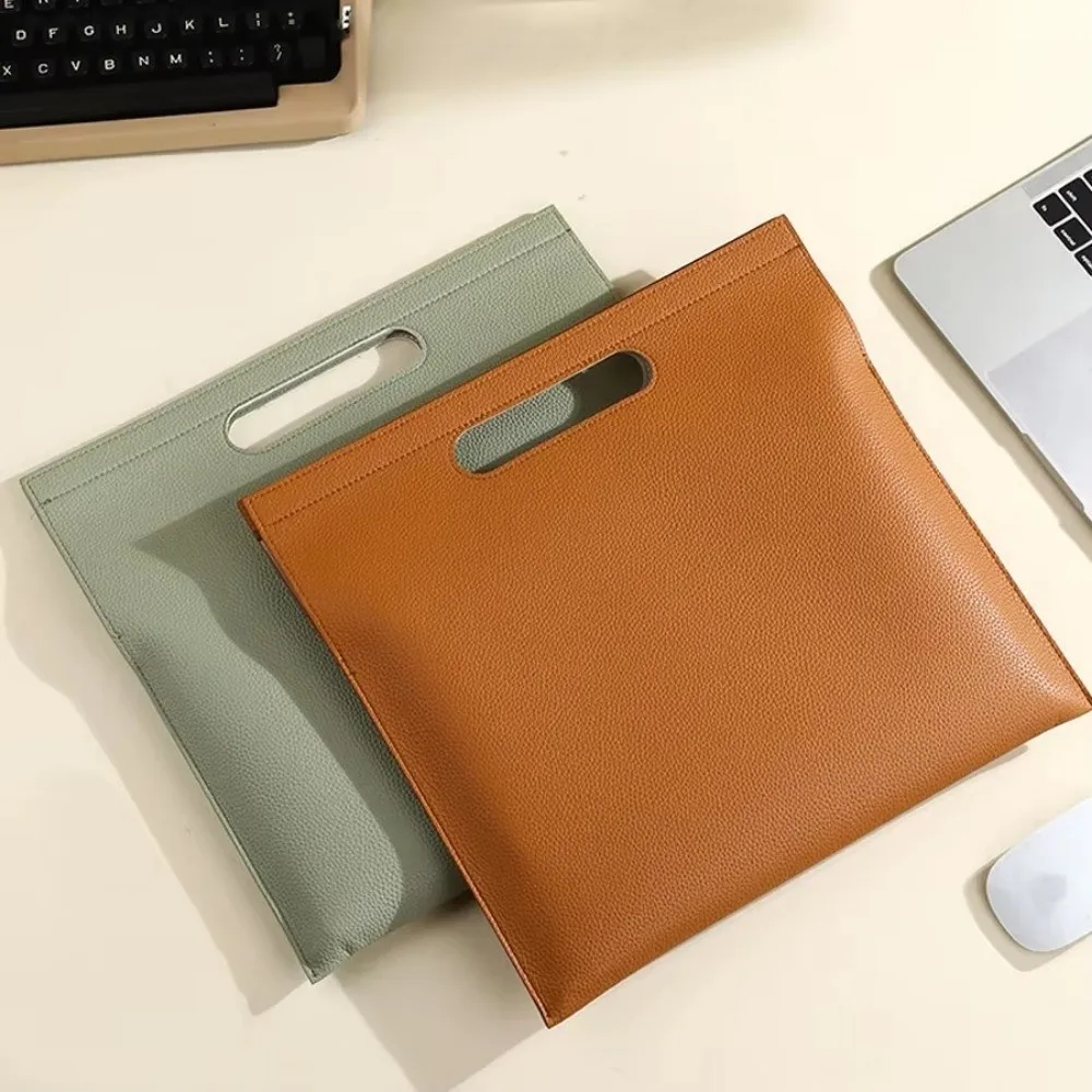 Luxury A4 Business File Holder PU Leather Large Capacity Document Bag Waterproof Slim Tote Bag Office Organizer