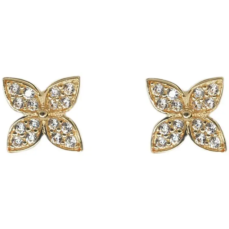 ITSMOS 925 Sterling Silver Plated 14K Gold Pave Earrings Small Piercing Studs Diamond Jewelry Flower Earrings for Women