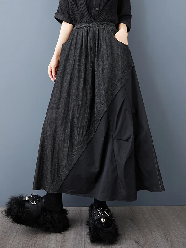 

Японский дизайн: джинсовая юбка в стиле ретро с пэчворком, свободного кроя, повседневная, универсальная, стройнящая, в стиле самба, эластичная, с завышенной талией, А-силуэт