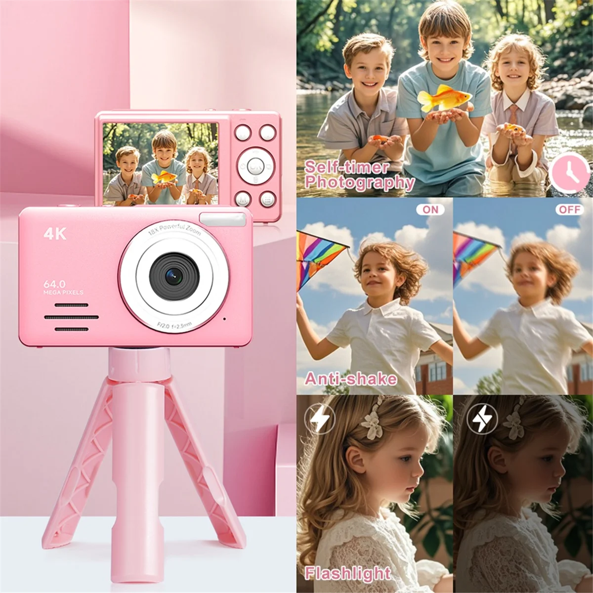 Kamera Digital CCDD 4K Layar HD 2.88 Inci Kamera Perekam Video 18x Lampu Isi LED Baterai 800MAh Kamera Vlogging Biru