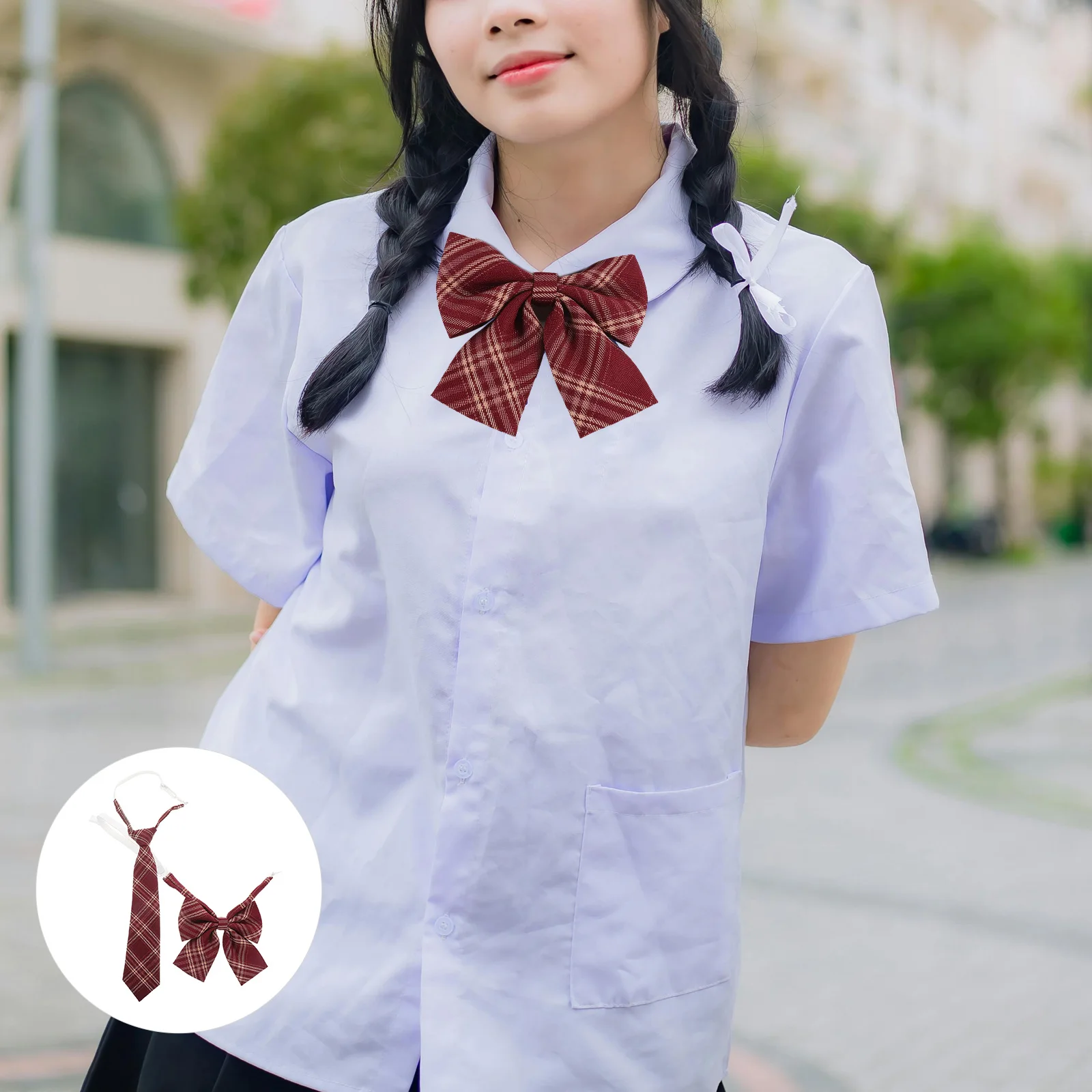 

Japanese School Uniform Plaid Shirt Sailor Outfit with Bow Tie Captain Costume Navy Blue Cotton Fabric Party Daily Wear Costume