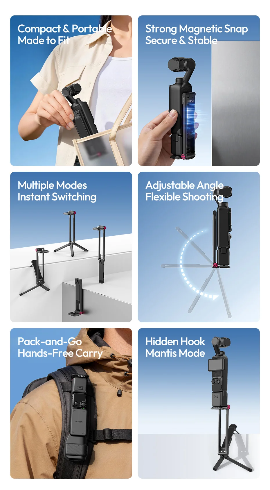 � Ulanzi MA66 Magnetisches Schnellwechsel-Stativ für DJI Pocket 4/4p/3, faltbarer Selfie-Stick-Griff-Stativ mit verstecktem Haken für Reisen – Detail 2