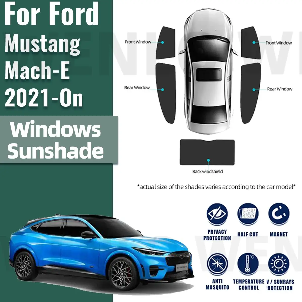 For Ford Mustang Mach-E 2021 2022 2023 2024 MachE Mach E Magnetic Car Sunshade Front Windshield Curtain Side Window Sun Shade