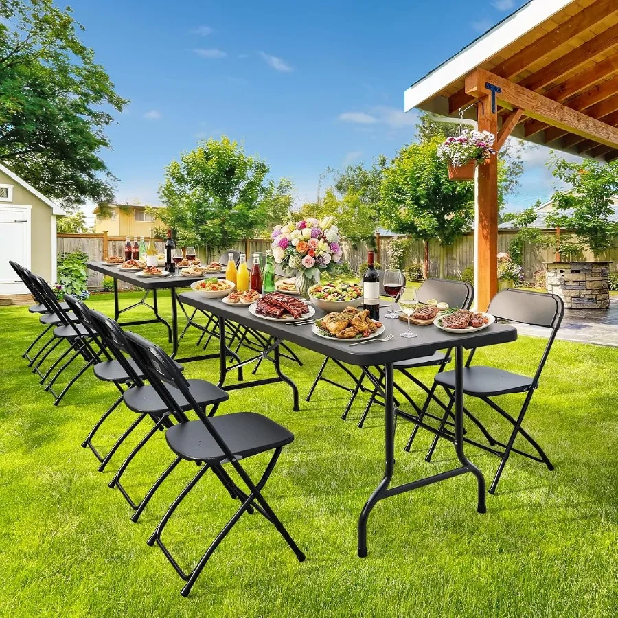 Folding Table 6Feet, Portable Collapsible Plastic Long Tables for Party, Camping, Banquet, Craft, Dining, Wedding, Outdoor and