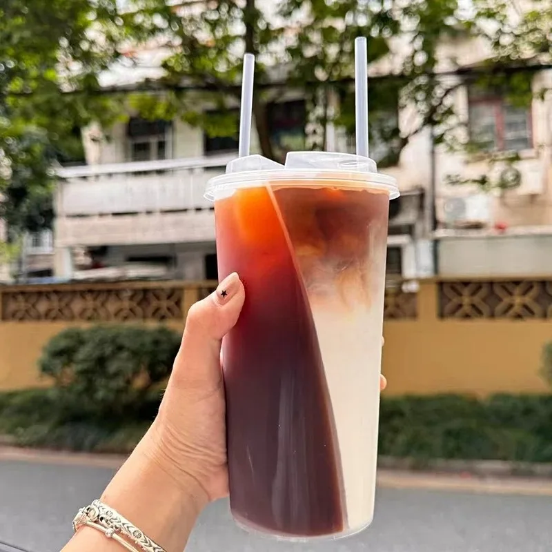 Double-Layer Leak-Proof Double Fight Milky Tea Cup Double Enjoy Cup One Cup Two Drink Plastic Thick
