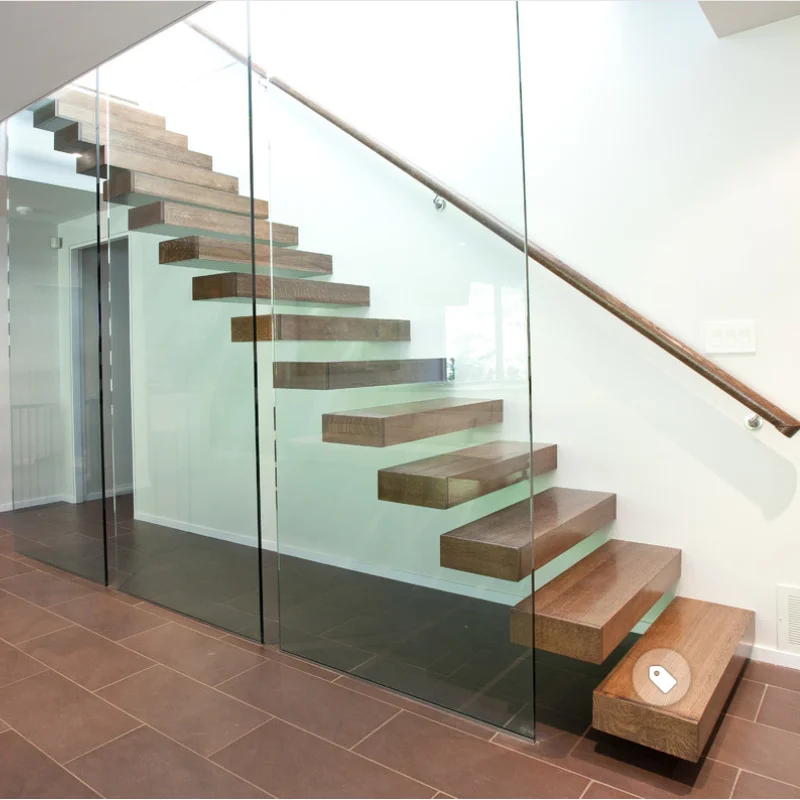 custom.Indoor Wooden Tread Staircase Floating Straight Stairs
