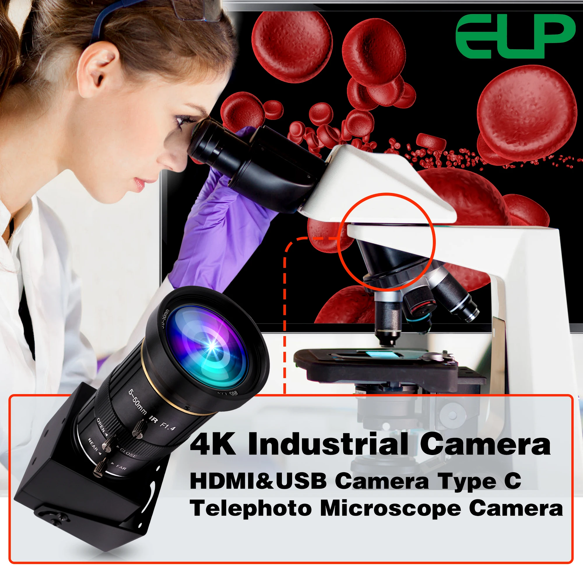 ELP USB Camera 4K HDMI Camera 10X Zoom for license plate recognition USB & HDMI output simultaneous for radio,meeting