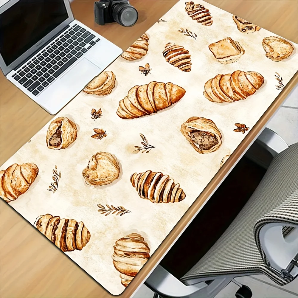 

Vintage Watercolor Croissant Bread Large Desk Mat, French Pastry Pattern Extended Mouse Pad, Aesthetic Desk Pad for Home Office