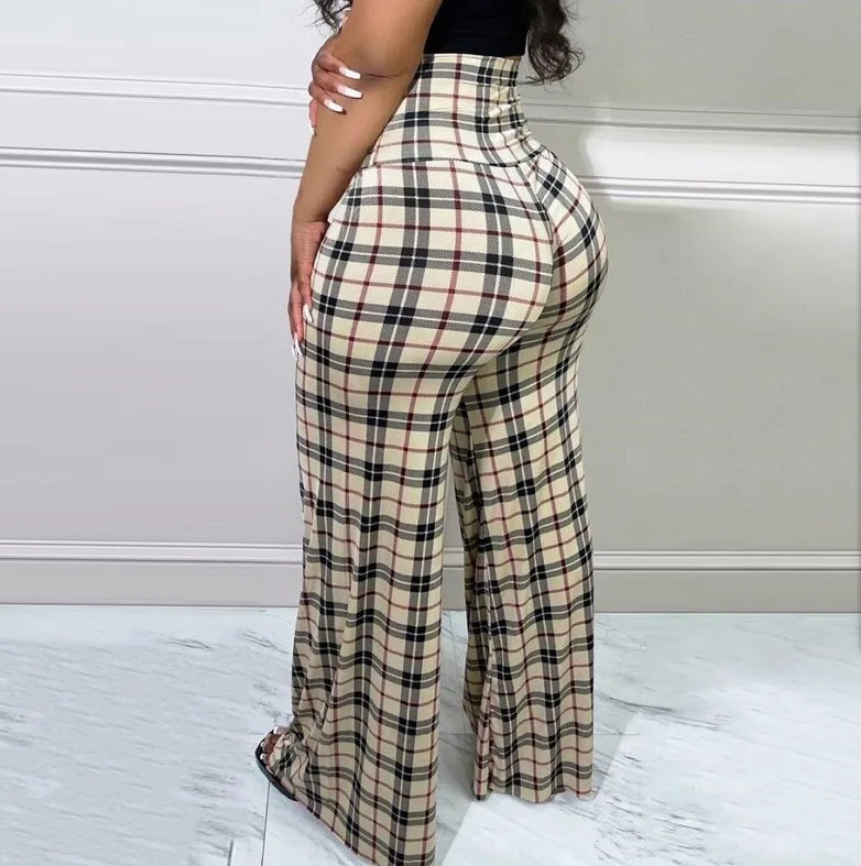 Dames geruite wijde pijpen broek hoge taille casual losse broek voor lente zomer nieuwe 2025, zelfontplooiing sexy broek met rechte pijpen