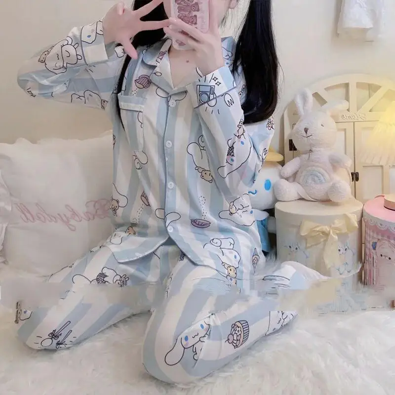 2026 New Cinnamoroll Long-Sleeved Pajamas for Women Spring Autumn Ins Style Students Cute Can Be Worn Outside Home Clothes Set image 4