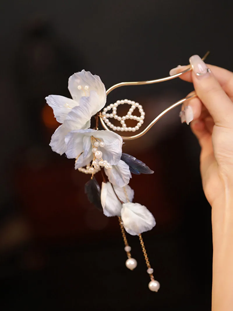 FXLRY Original Handmade Vintage U-shaped Hairpin Pan Hair Headdress Cloth Large Flower Cloth Hair Pin Hair Accessories