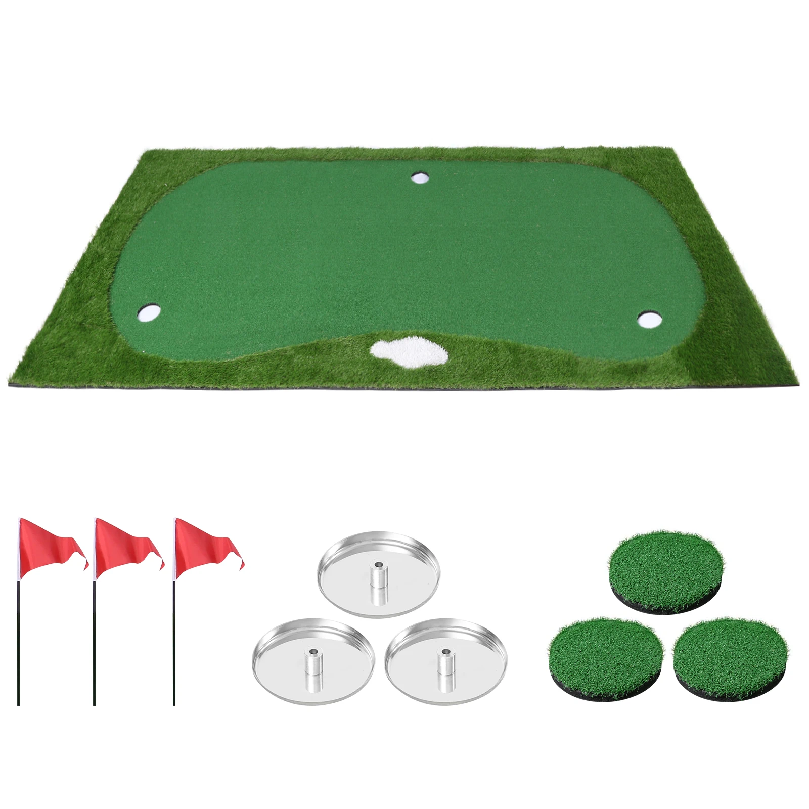 

Тренажерный коврик для гольфа для отработки паттинга с подвижной чашей/наклонной платформой 3м x 1.5м с 3 флагами для отработки ударов, драйвинга и чиппинга