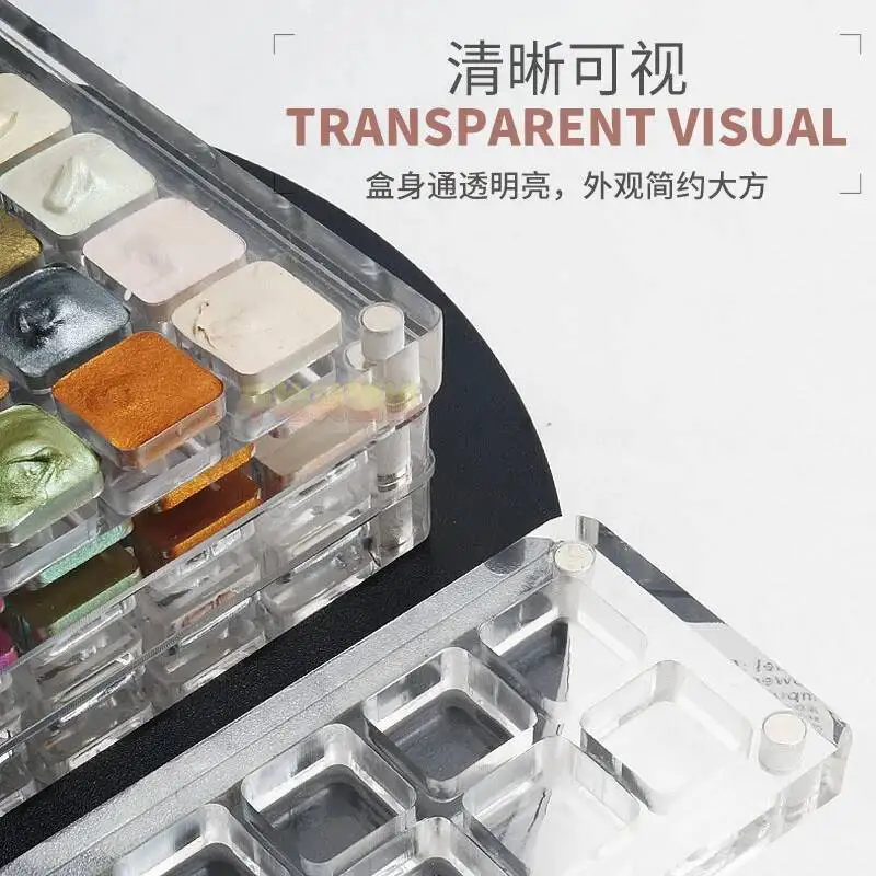 Acrylic Watercolor Paint Empty Box 16/36 Grid Transparent Palette Dustproof Magnetic Suction Stackable Portable Box Art Supplies