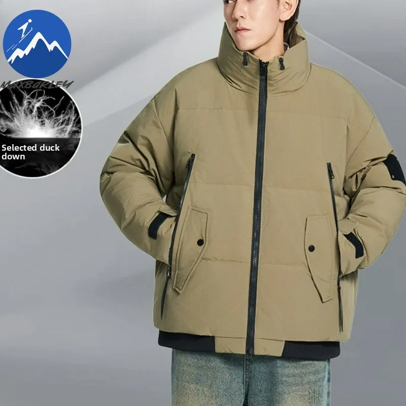 

Winter Down Jacket Vintage Stand Collar Outdoor Riding Windproof Warm Parka High Quality Street Fashion Comfort Men Zipper Coat