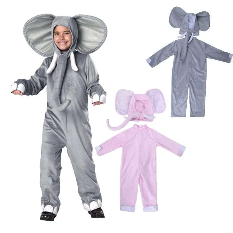 

Animals Elephant Cosplay Costume Grey Pink Plush Jumpsuit for Adults Boys Girls Halloween Carnival Party Performance Role Play