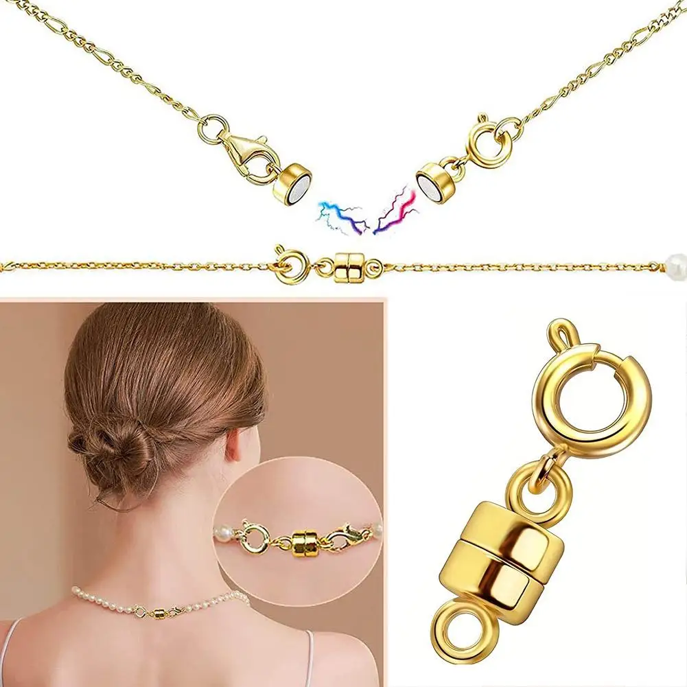 Gancho de Cierre magnético para collar, extensor de cadena, plata y oro, R0P4, envío directo