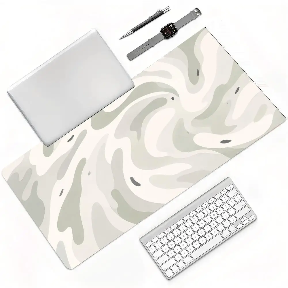Minimalist Light Blue Grey Fluid Abstract Wave Shape Soft Texture Art Extra Large Non-Slip Extended Rubber Gaming Desk Mouse Pad