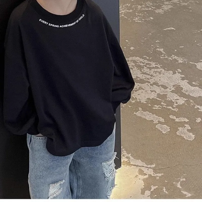 Pure Cotton 2025 Kids Clothes Child T-shirt Children Long Sleeve Top Shirts T-shirts for Boys Elementary Student Men's Boy Wear