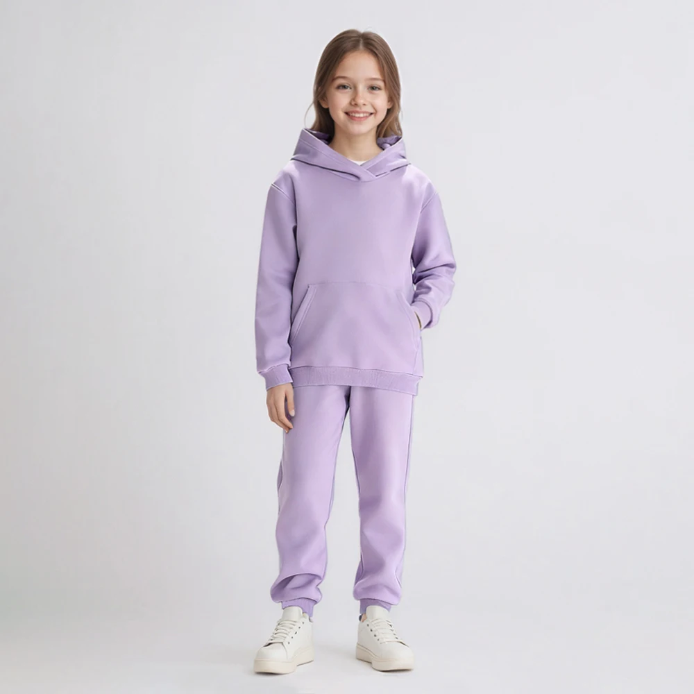 

Casual Children Sport Outfits Thickened Solid Color Hoodie Top + Pant Kids Boy Girl Clothes Suit for Autumn Winter
