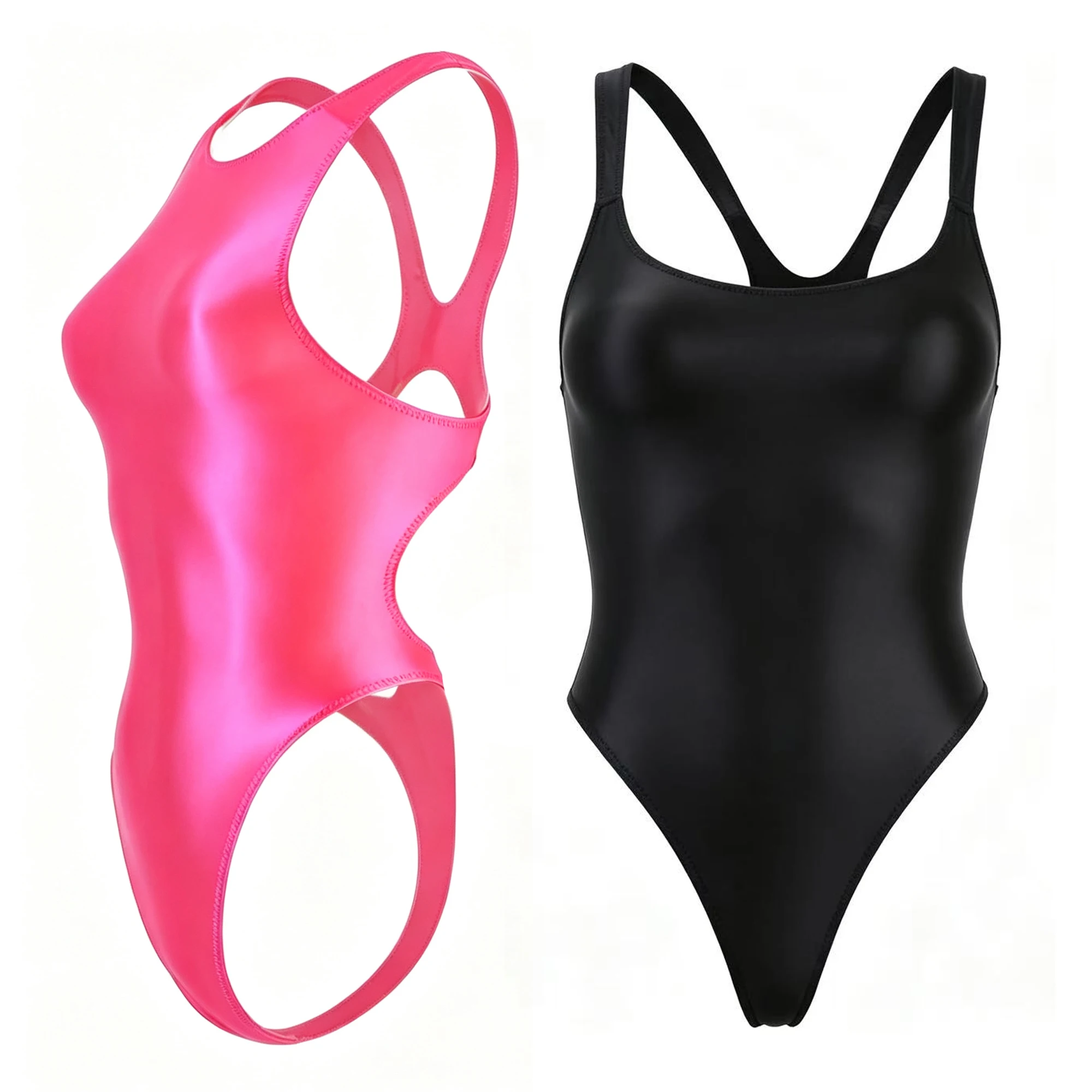 XClocKNYoung satin glossy swimsuit sexy silk smooth tight swimsuit oily high swimsuit satin glossy One piece T-shaped swimsuit