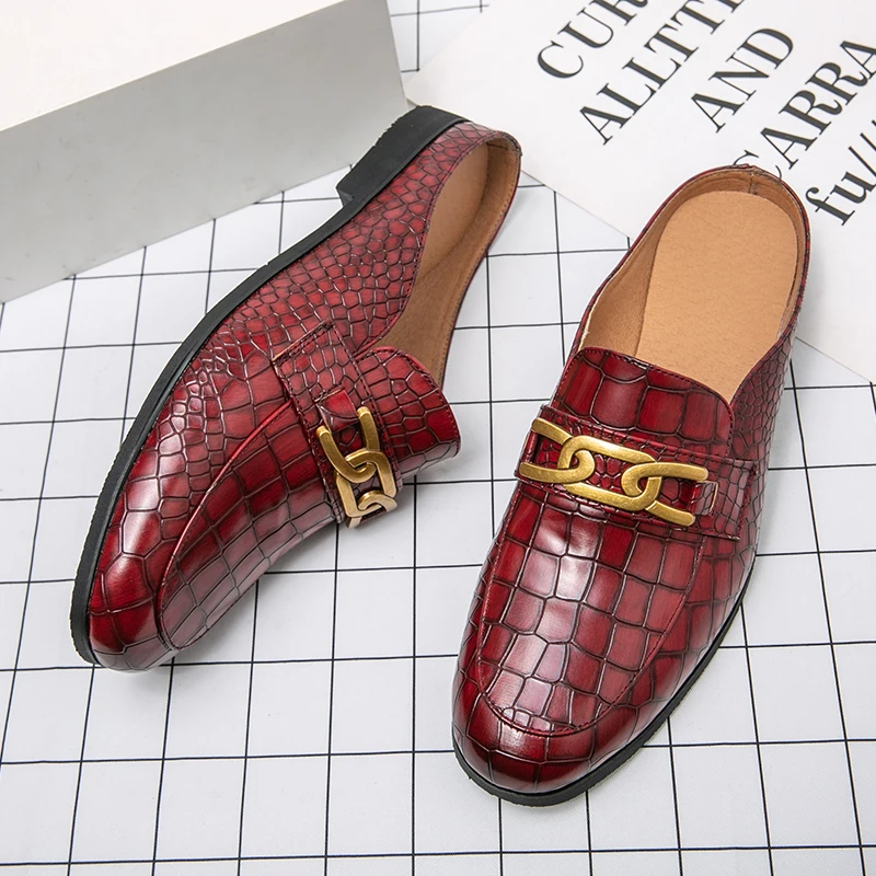 Leather Black Men’s Half Shoes for Men Party Shoes Casual Designer Shoes Fashion Loafers Luxury Black Slippers New Summer