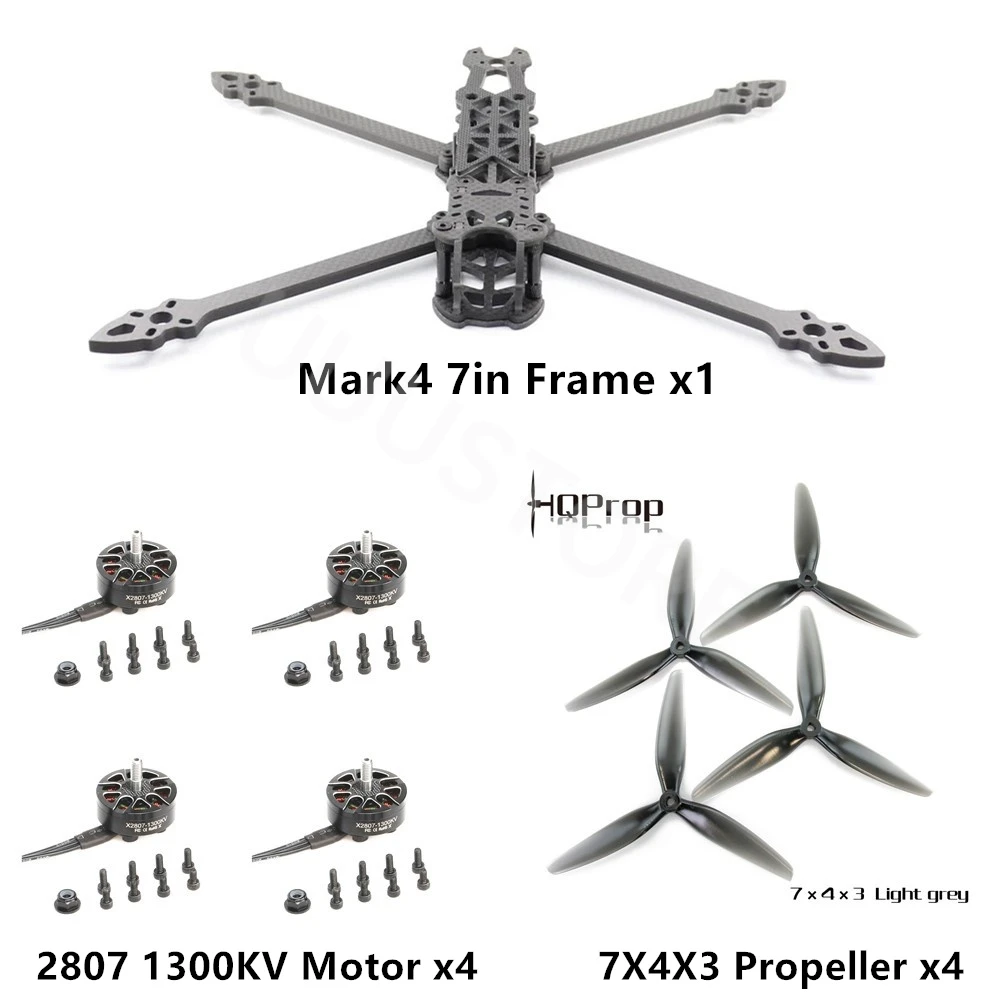 

MARK4 7inch 295mm Wheelbase Carbon Fiber Frame 5mm Arm 2807 1300KV Brushless Motor 7inch propeller For FPV 7" Long Range Drone