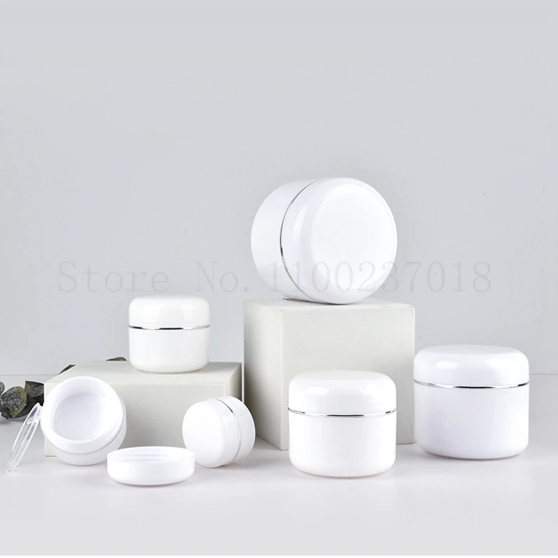 50 stks/partij 10g-250g Witte Hervulbare Flessen Reizen Gezichtscrème Lotion Cosmetische Container Plastic Lege Make-Up pot