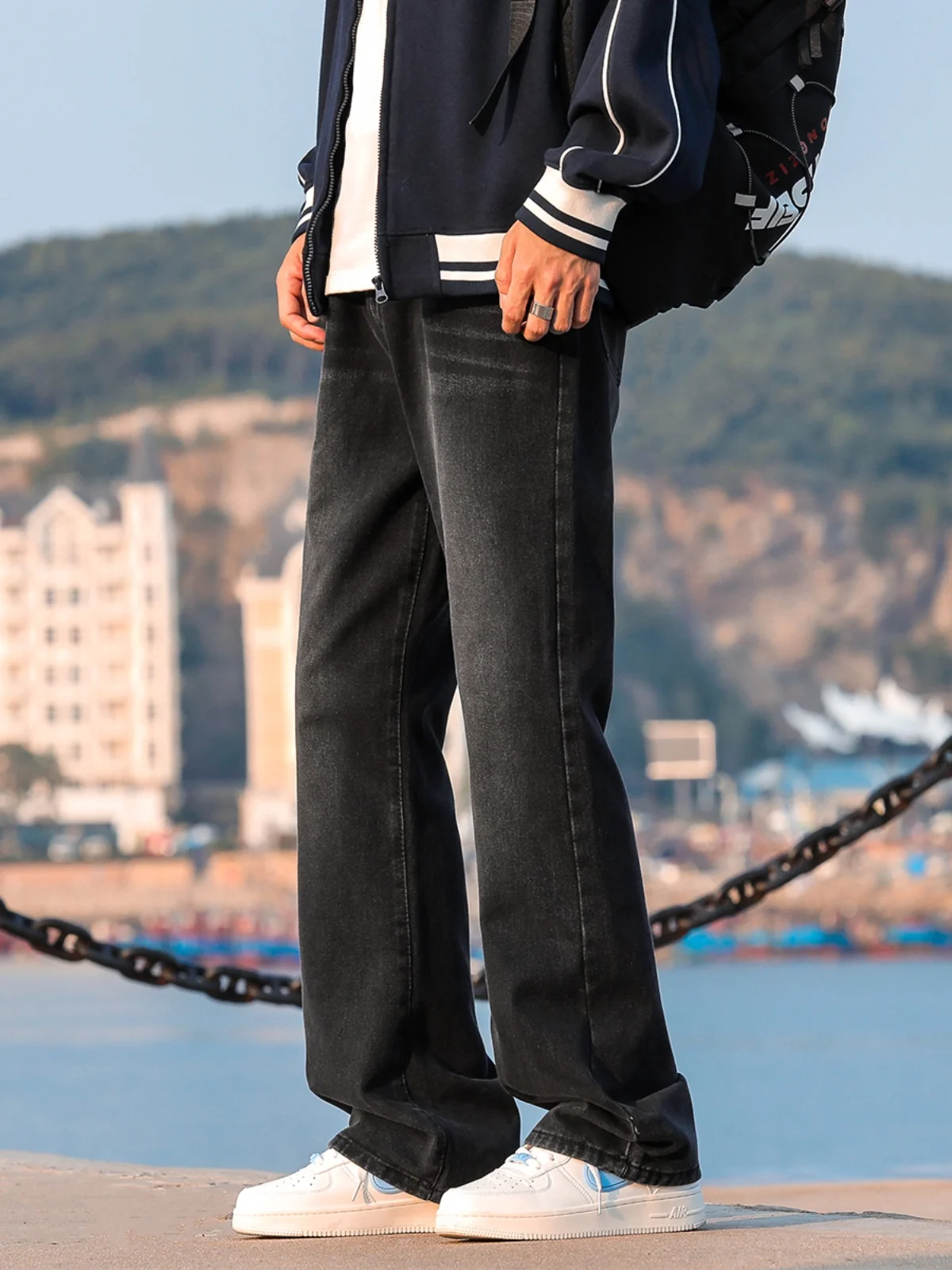 

American Sle Vintage Waed Men's Jeans High Street Loose Straight Leg Slimming Pants Youth Trendy Long Jeans Denim Fabric