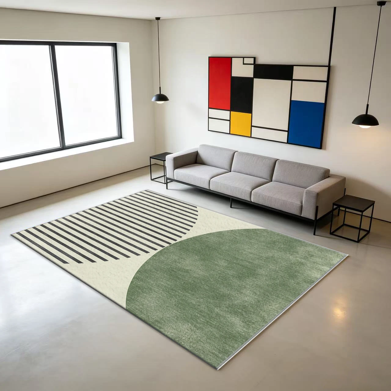 Minimalist Geometric Circle Stripe Carpet Flooring Contemporary Home Decor Indoor Large Area Floor Rug