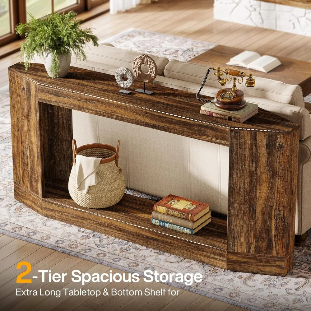 63 طاولة كونسول خشبية خفيفة مع LED، طاولة أريكة خلف الأريكة، شاشة بهو المدخل، تصميم ضيق طويل لـ