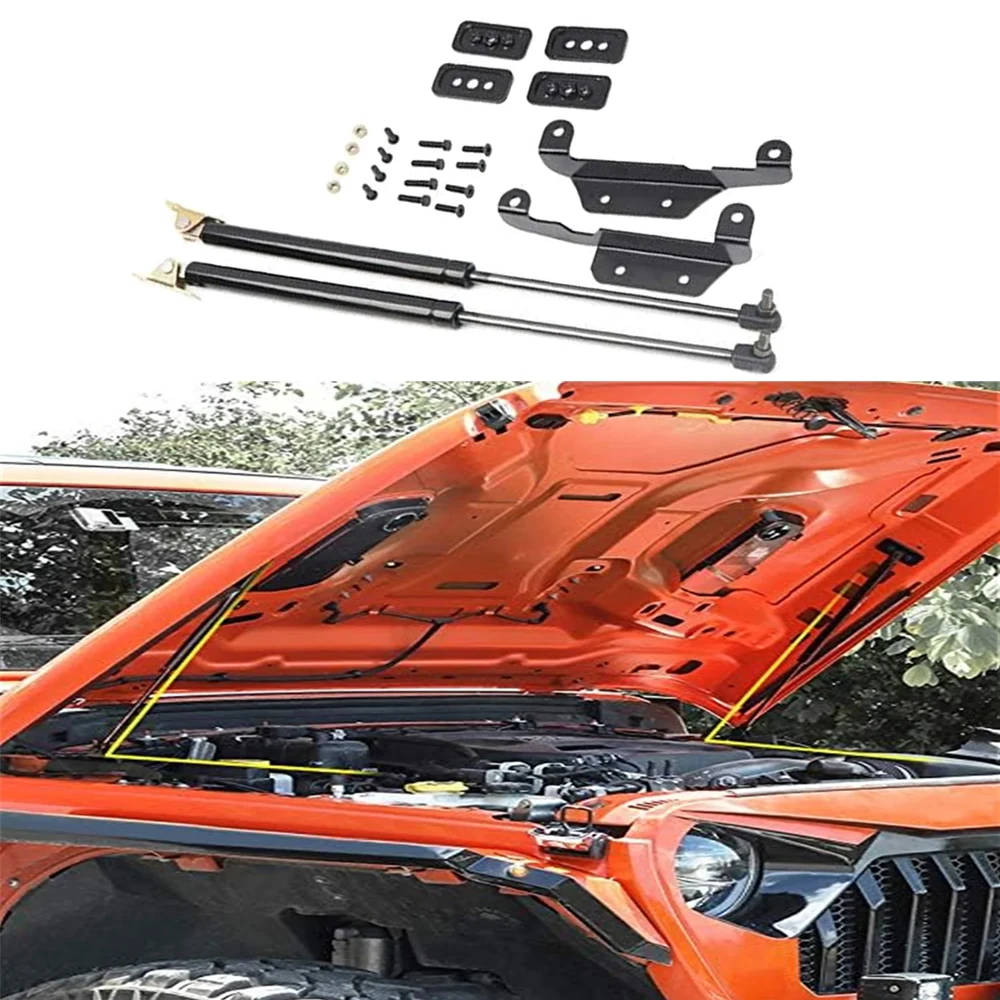 Hood Dampers For Jeep Wrangler JL 2018-2026 Stainless Steel Front Bonnet Gas Struts Lift Supports Rod Arms Springs Shock 2PCS