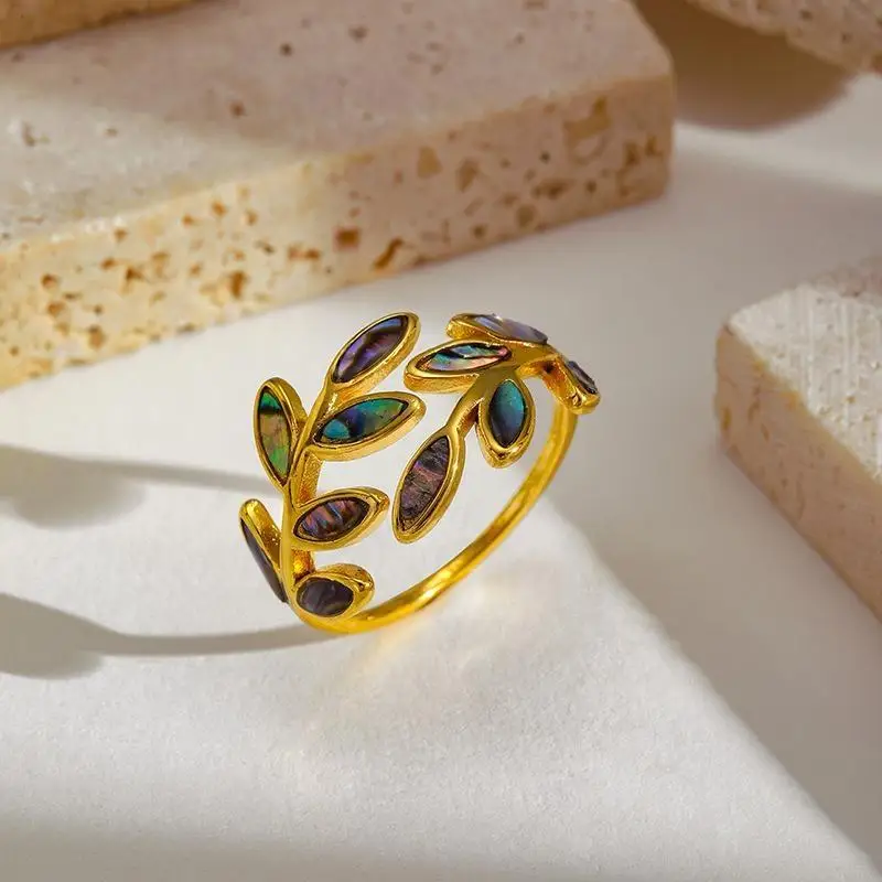 Women's Minimalist Open Ring 304 Stainless Steel Enamel Leaf Rust Resistant Trendy Jewelry for Festival Gift