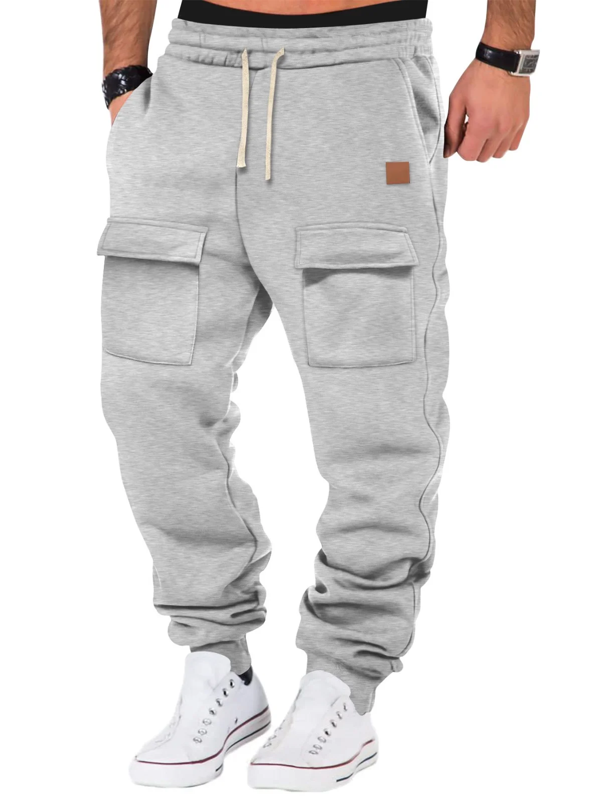 New men's fall and winter casual pants - fashionable multi-pocket fleece pants - sportswear and fitness work pants